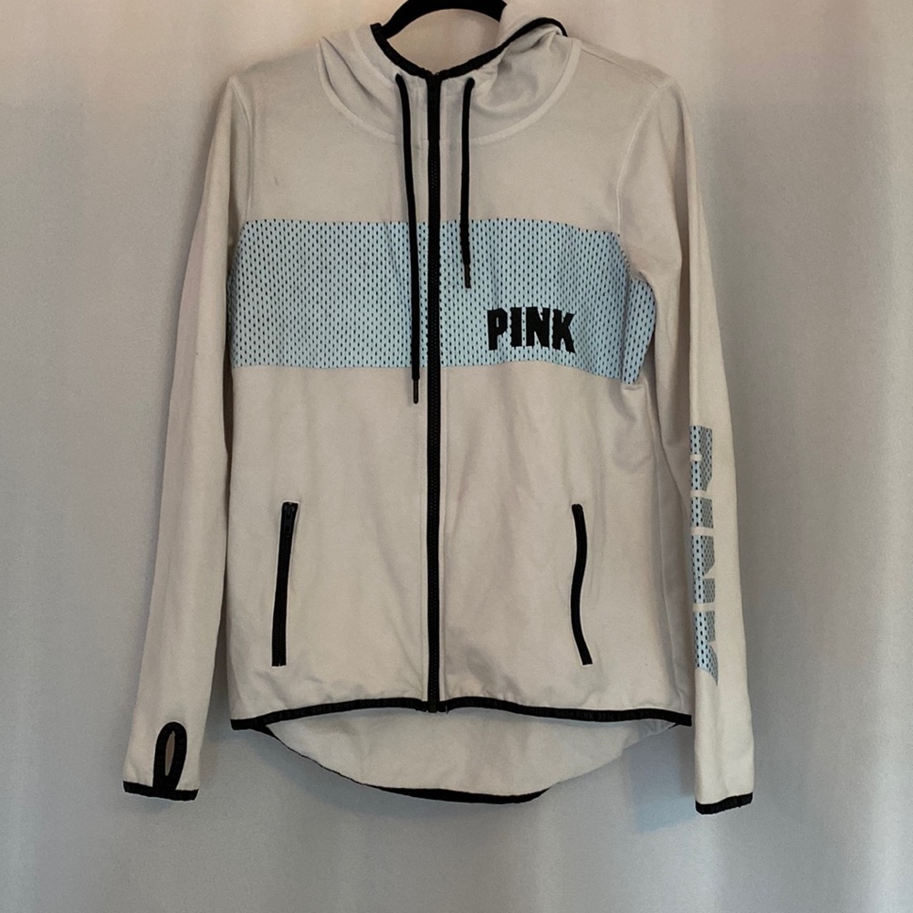 White and Black PINK Reflective Zip-Up Jacket